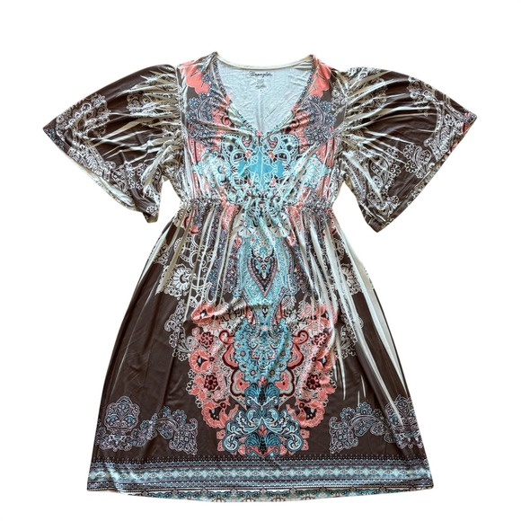 Wrangler Dresses & Skirts - Wrangler Womens Small Brown Pink Paisley Flutter Sleeve V-Neck Dress